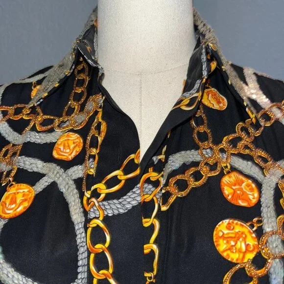 Vintage STARINGTON Sequin & Bead Embellished Chain & Coin Silk Blouse - EUC - 8 - Picture 2 of 16